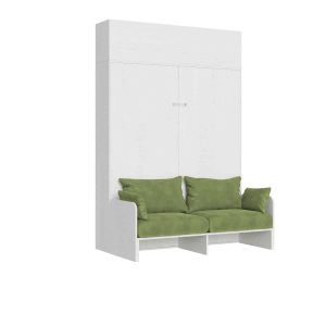 Letto matrimoniale a scomparsa 160 Kentaro con divano e pensile bianco frassino, verde