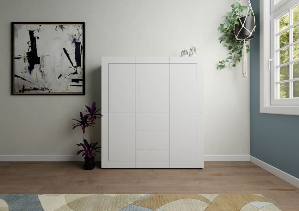 Credenza alta 5 ante/3 cassetti 150x35x165 cm Elios bianco lucido - immagine 2