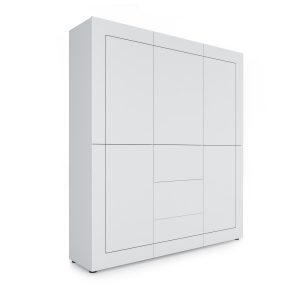 Credenza alta 5 ante/3 cassetti 150x35x165 cm Elios bianco lucido