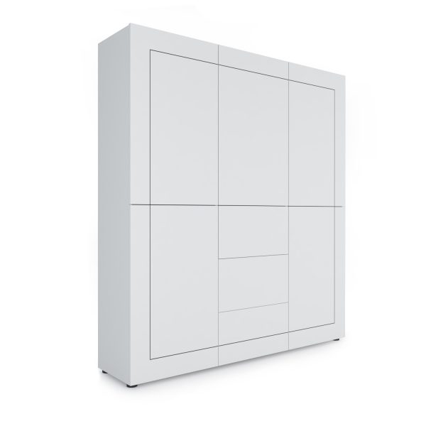 Credenza alta 5 ante/3 cassetti 150x35x165 cm Elios bianco lucido