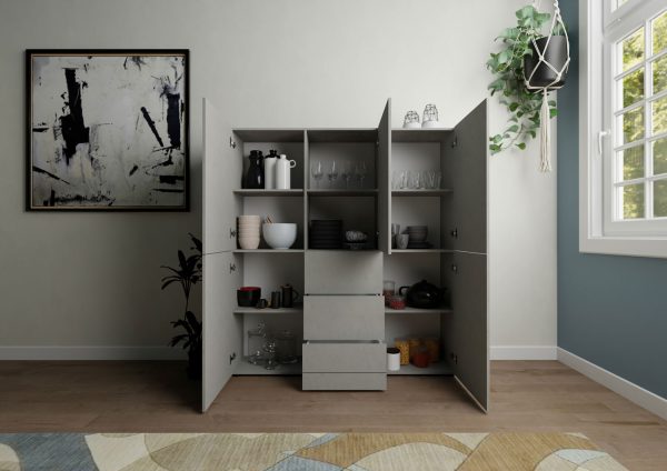 Credenza alta 5 ante/3 cassetti 150x35x165 cm Elios cashmere - immagine 3
