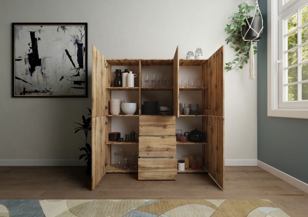 Credenza alta 5 ante/3 cassetti 150x35x165 cm Elios quercia natura - immagine 3