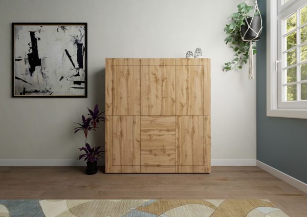 Credenza alta 5 ante/3 cassetti 150x35x165 cm Elios quercia natura - immagine 2