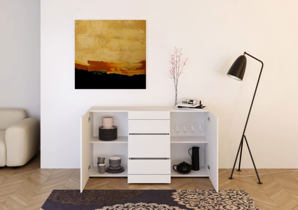 Madia 2 ante/3 cassetti 150x40x83,5 cm Elios bianco lucido - immagine 3