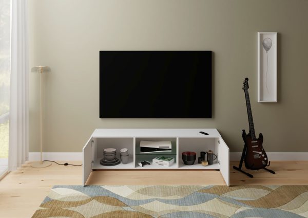 Porta TV 2 ante con vano a giorno 150x40x40 cm Elios bianco lucido - immagine 3