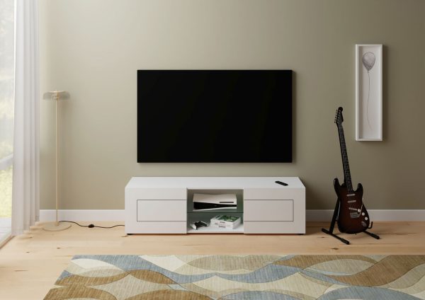 Porta TV 2 ante con vano a giorno 150x40x40 cm Elios bianco lucido - immagine 2